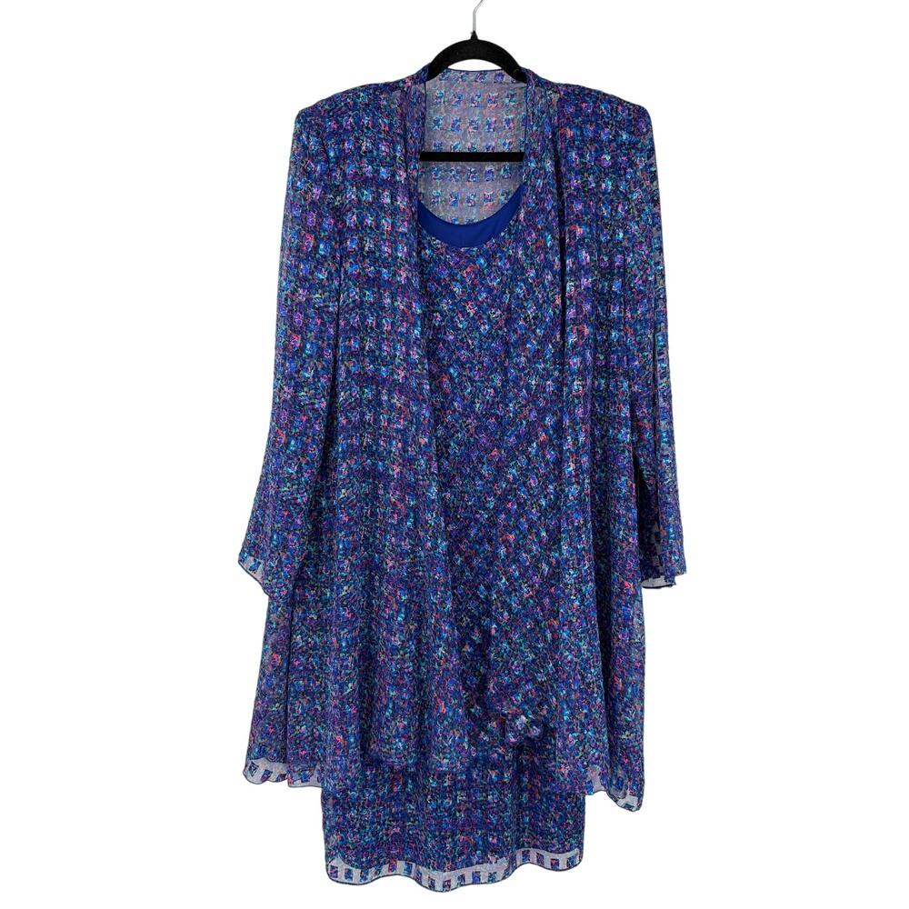 Patra 2 piece Set Dress Duster Jacket Size 14 Blue Wedding Guest Church Formal